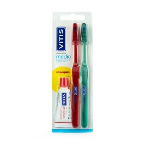 Pack Cepillo Dental VITIS medio duplo + mini pasta 15ml
